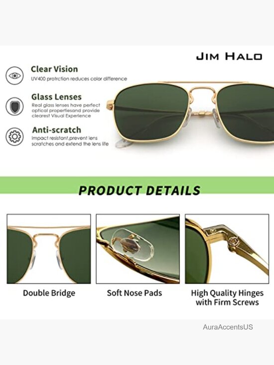 Retro Square Aviator Sunglasses Metal Frame Glass Lens UV400 main image 7